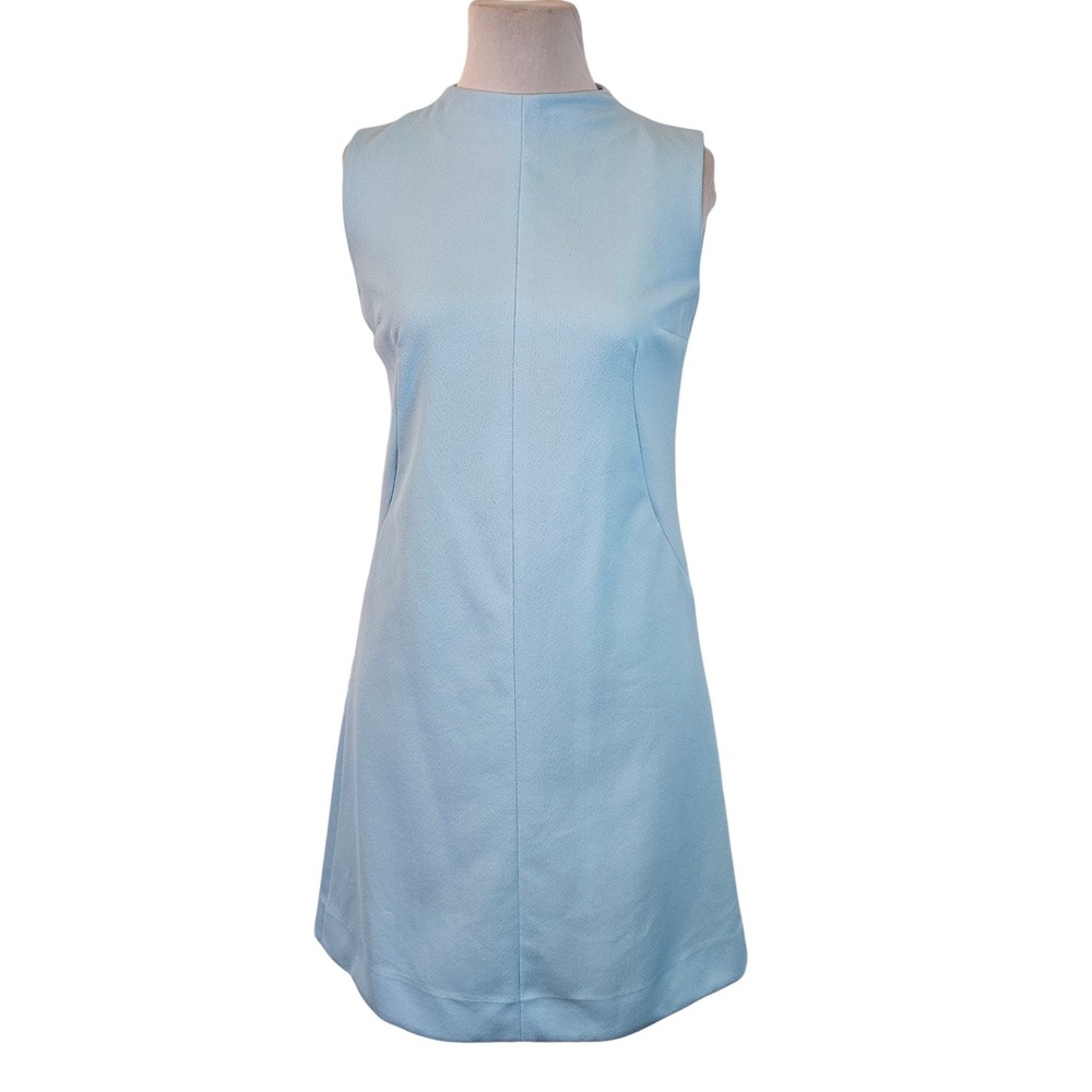 Vintage 1960s Mod Baby Blue A-Line Shift Dress Sleeveless Mini Retro Women's M